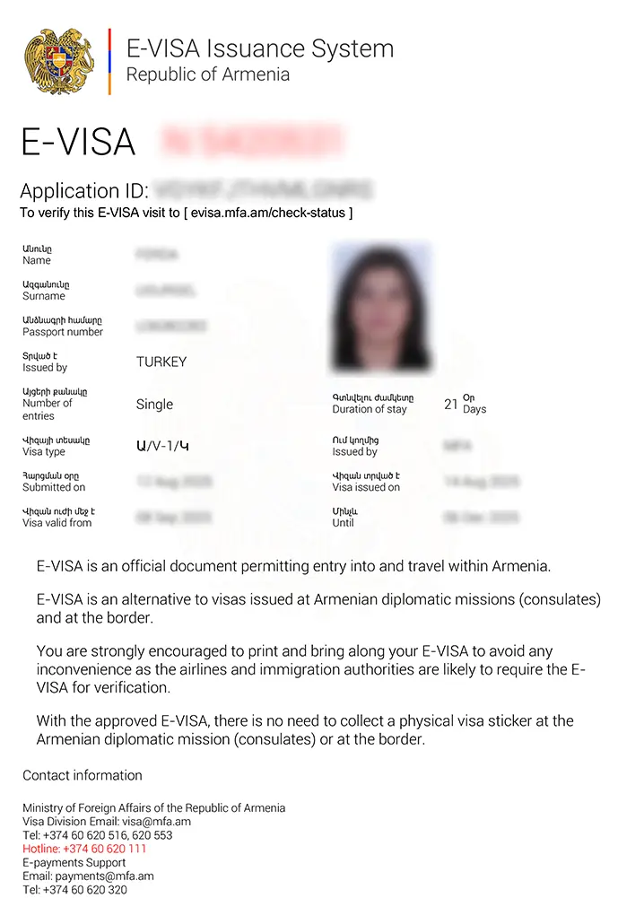 The eVisa for Arménie