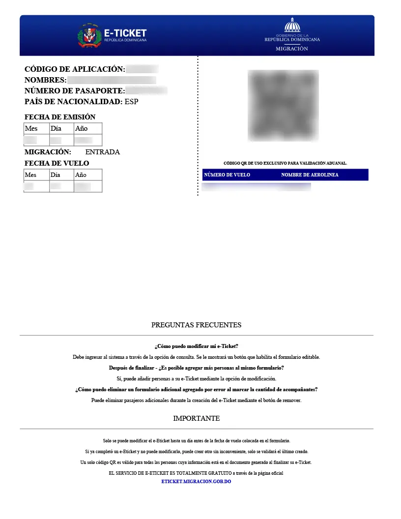 The eTicket for Dominican Republic