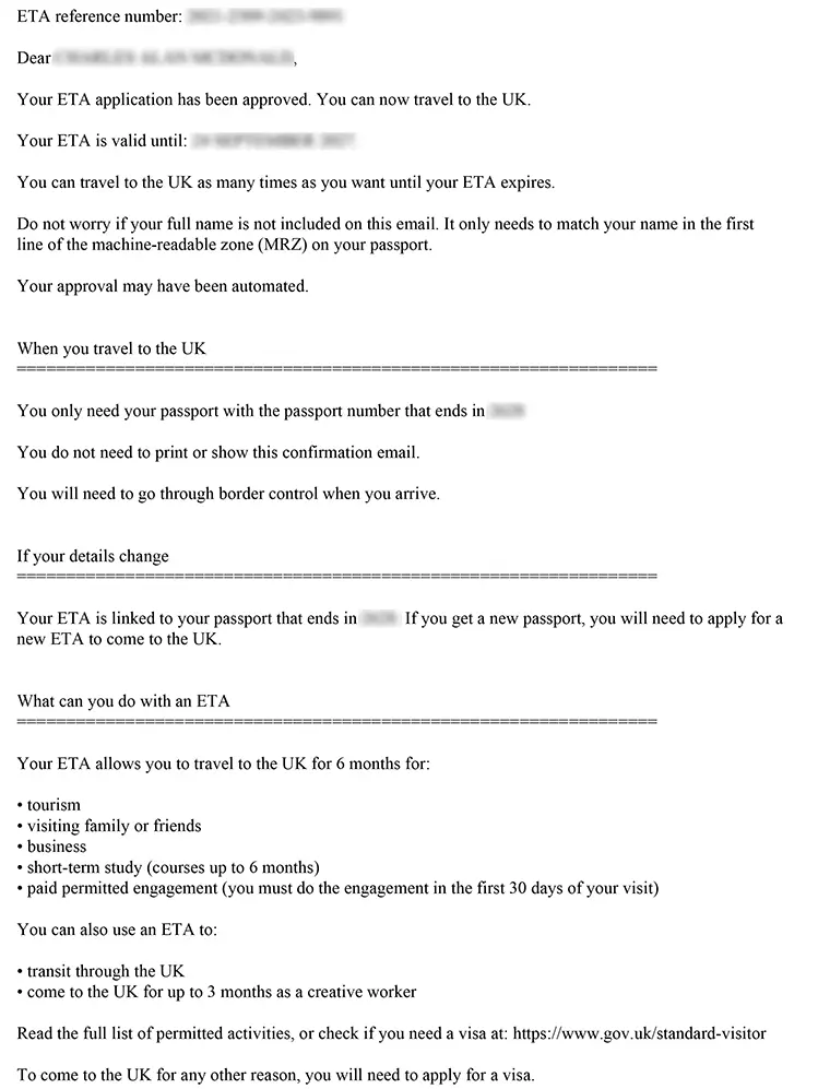 The ETA for United Kingdom
