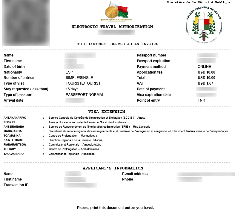 The E-Visum for Madagaskar